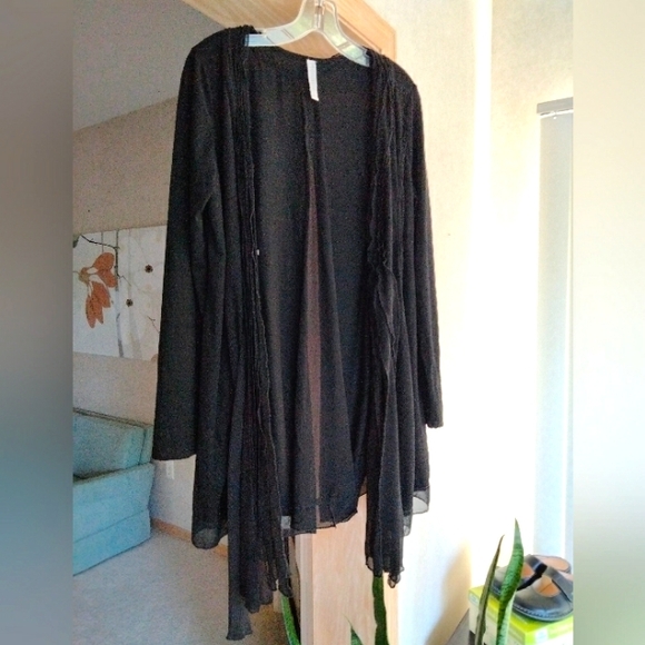 Black MOLLO RELLO Faux Suede Stretch Mix Media Longline Cardigan S/M - Picture 4 of 14